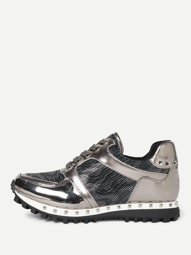 Studded Trim Metallic Panel Sneakers-shoes-Des Mess