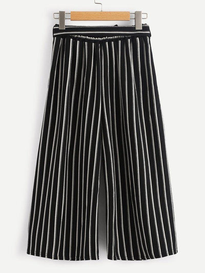 Vertical Stripe Self Tie Wide Leg Pants-bottom-Des Mess