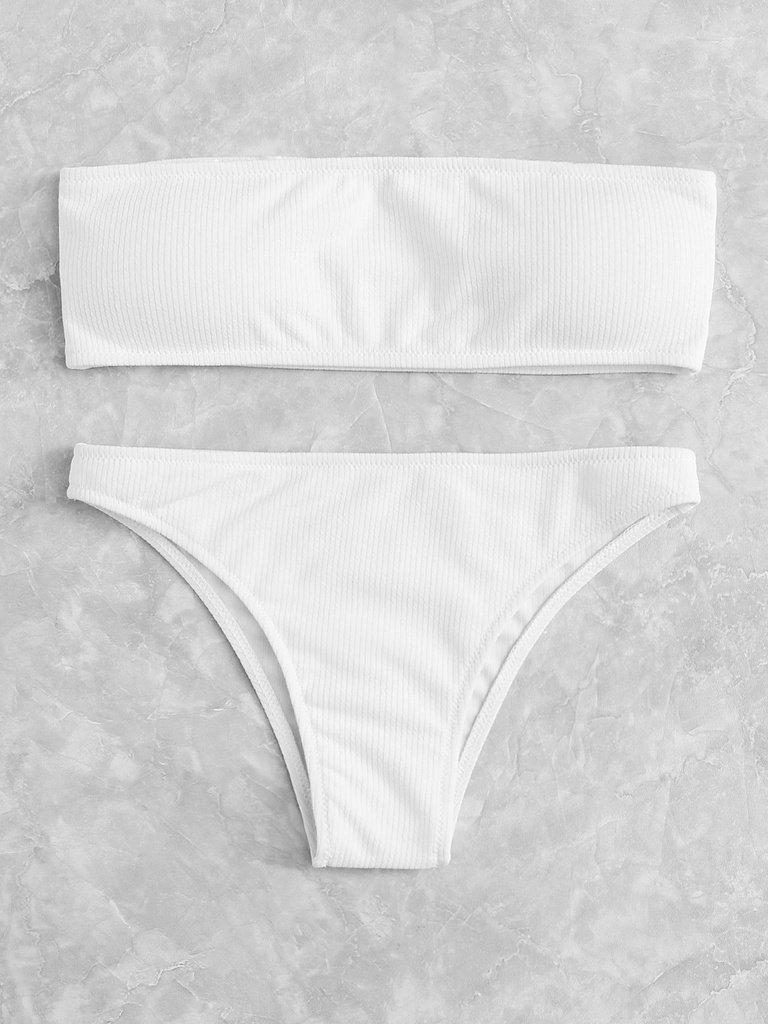 Ribbed Bandeau Bikini Set-swimwear-Des Mess