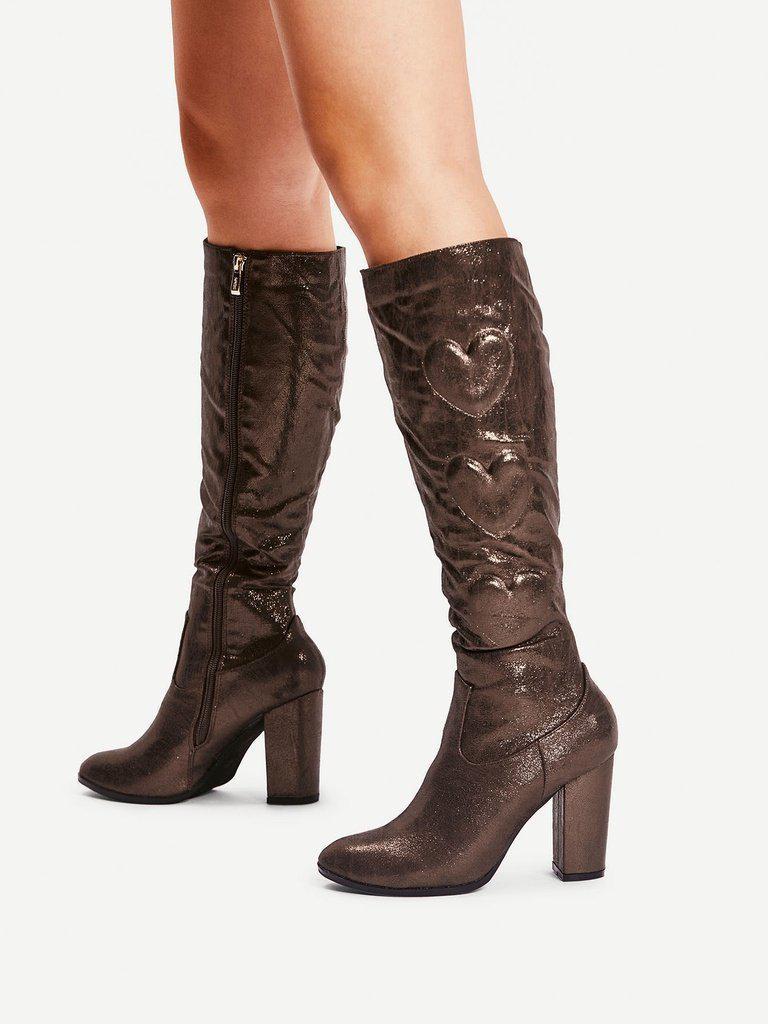 Heart Pattern Side Zipper Knee High Boots-shoes-Des Mess