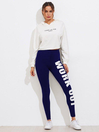 Slogan Print Leggings-bottom-Des Mess