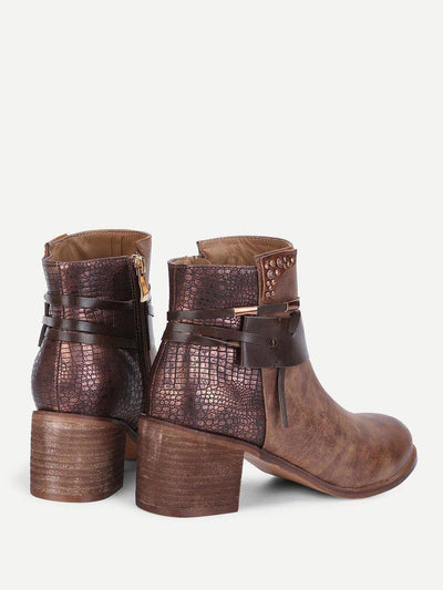 Block Heeled Round Toe Ankle Boots-shoes-Des Mess