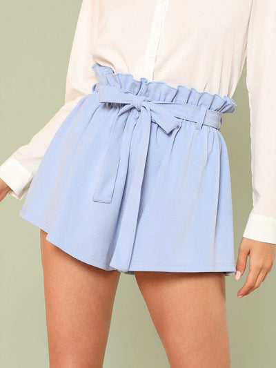 Ruffle Trim Self Tie Waist Shorts-bottom-Des Mess