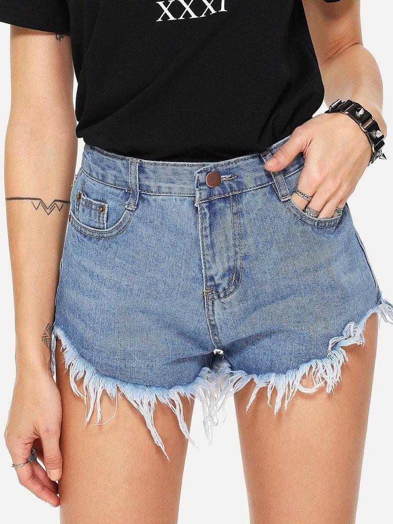 Raw Hem Denim Shorts-bottom-Des Mess