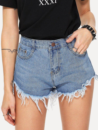 Raw Hem Denim Shorts-bottom-Des Mess