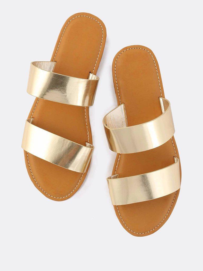 Metallic Duo Strap Sandals GOLD-shoes-Des Mess