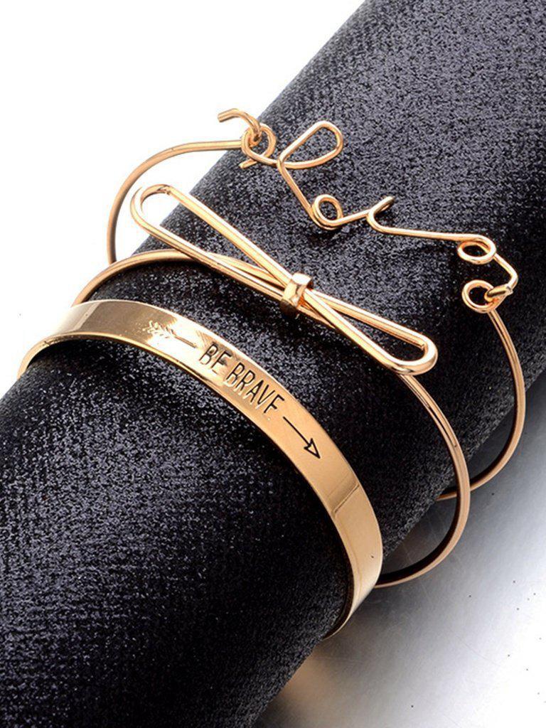 Bow & Letter Detail Bracelets Set 3pcs--Des Mess