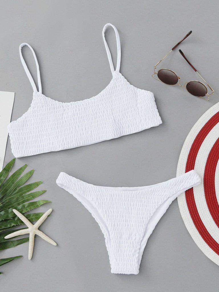 Spaghetti Strap Shirred Bikini Set-swimwear-Des Mess