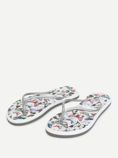 Butterfly Print Toe Post Sandals-shoes-Des Mess