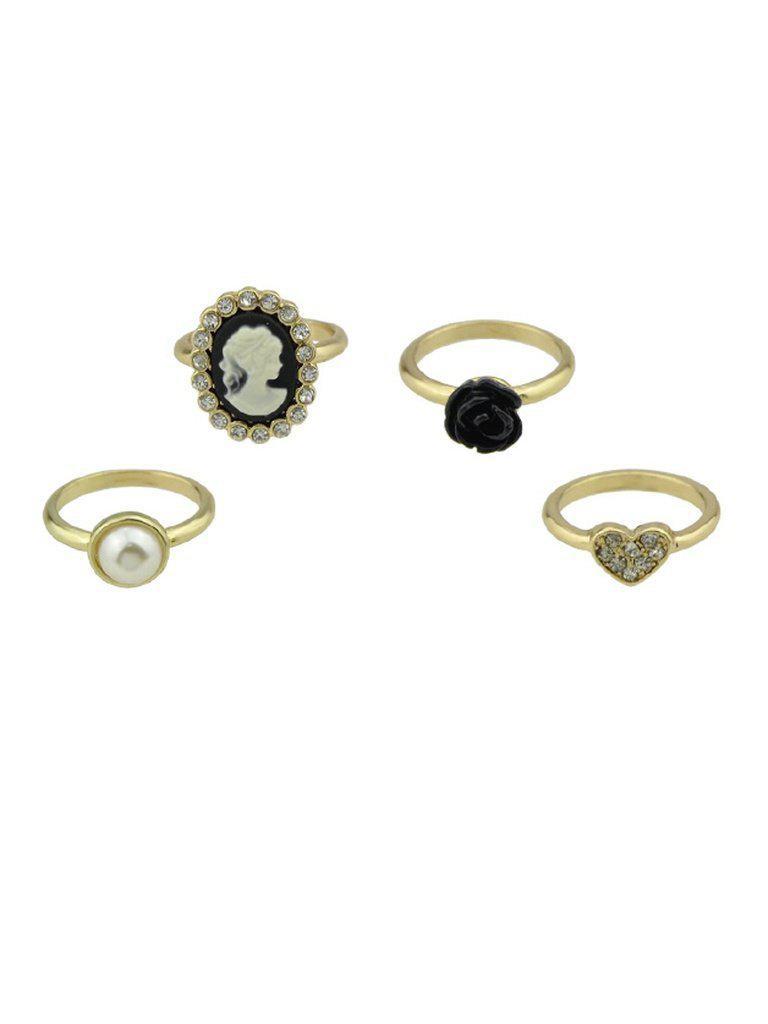 4Pcs/Set Retro Style Gold-Color With Rhinestone Rings-jewelry-Des Mess