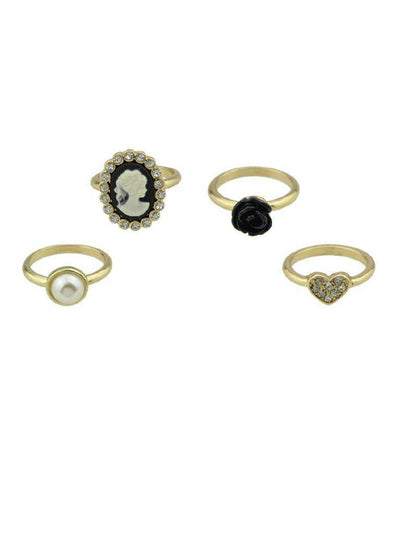 4Pcs/Set Retro Style Gold-Color With Rhinestone Rings-jewelry-Des Mess