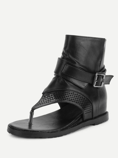 T-strap Buckle Detail Wedge Sandals-shoes-Des Mess