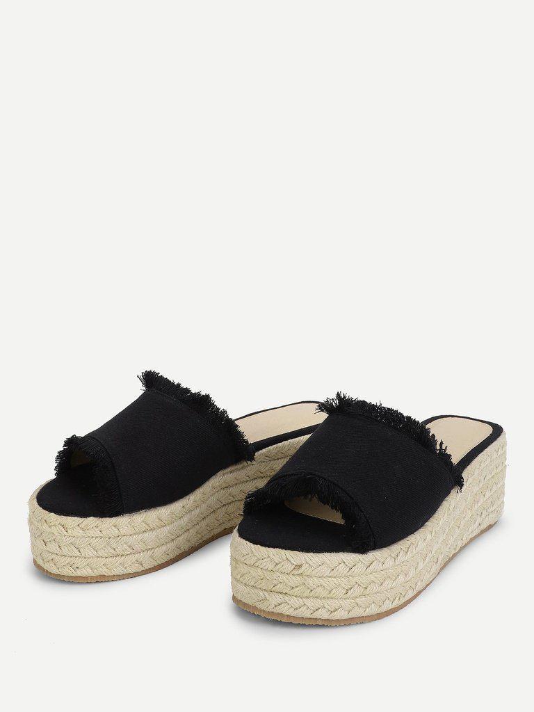 Raw Trim Criss Cross Flatform Sandals-shoes-Des Mess