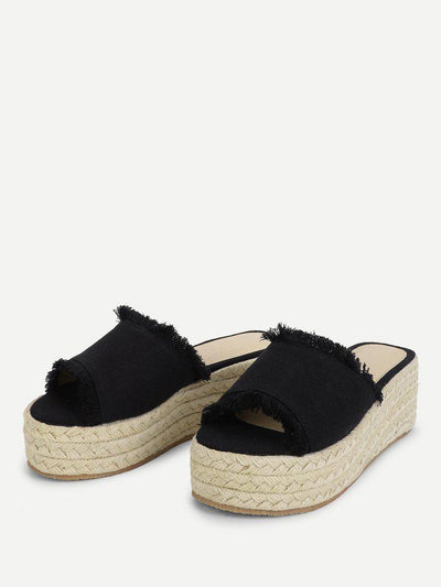 Raw Trim Criss Cross Flatform Sandals-shoes-Des Mess