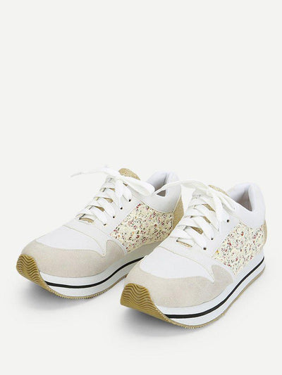 Flower Lace Panel Lace Up Trainers-shoes-Des Mess