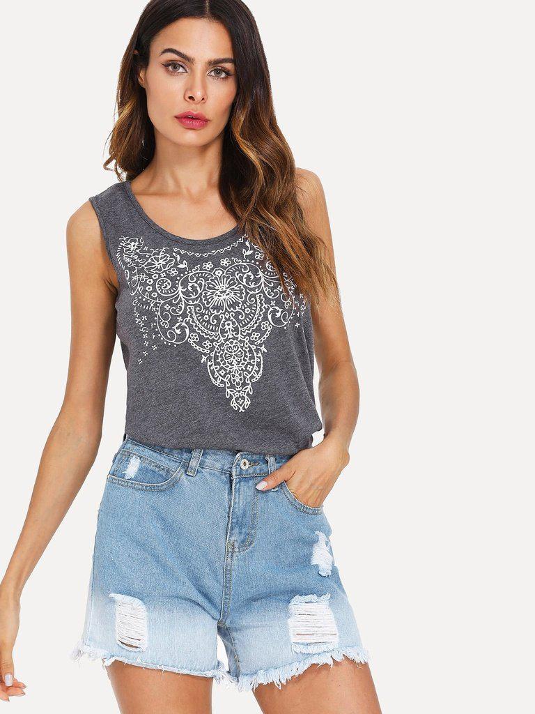 Frayed Hem Ripped Denim Shorts-bottom-Des Mess