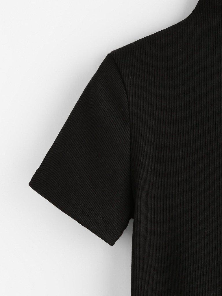High Neck Ribbed Crop Tee-outerwear-Des Mess
