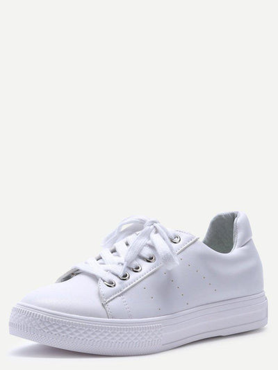 White Breathable Rubber Sole Low Top Sneakers-shoes-Des Mess
