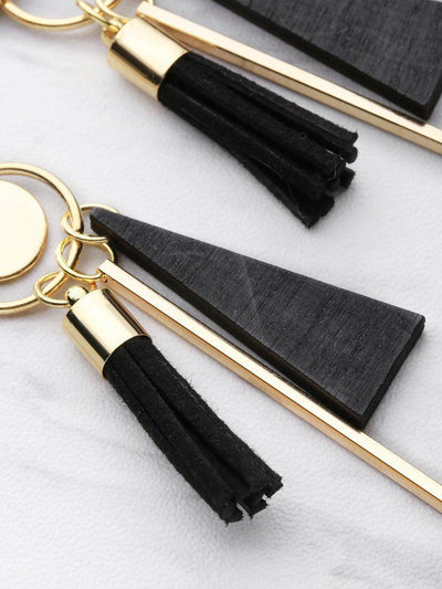 Triangle And Tassel Detail Drop Earrings With Gemstone-jewelry-Des Mess