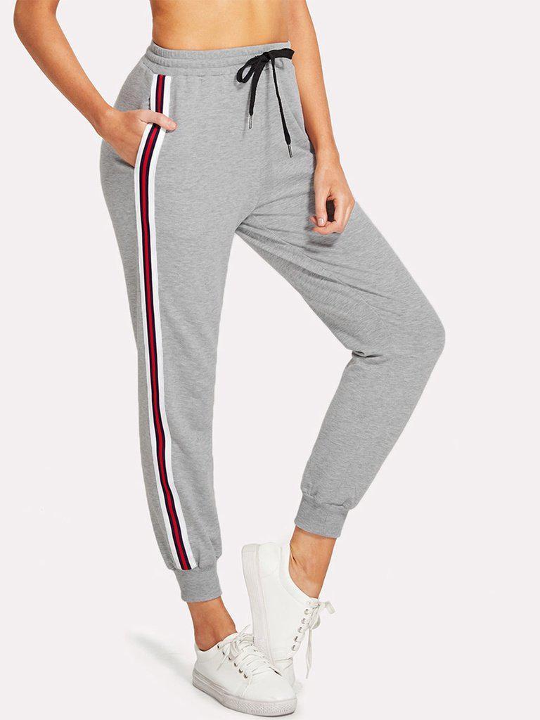 Striped Tape Side Drawstring Sweatpants-bottom-Des Mess
