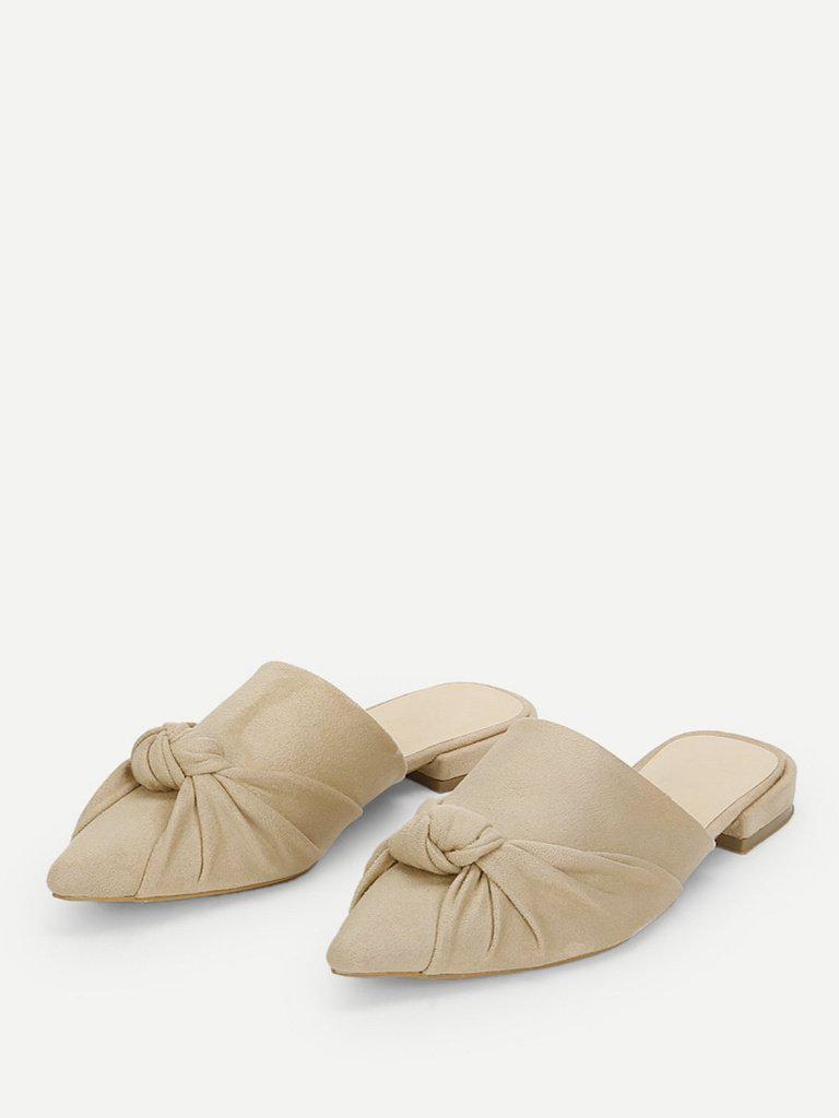 Knot Detail Suede Flat Mules-shoes-Des Mess