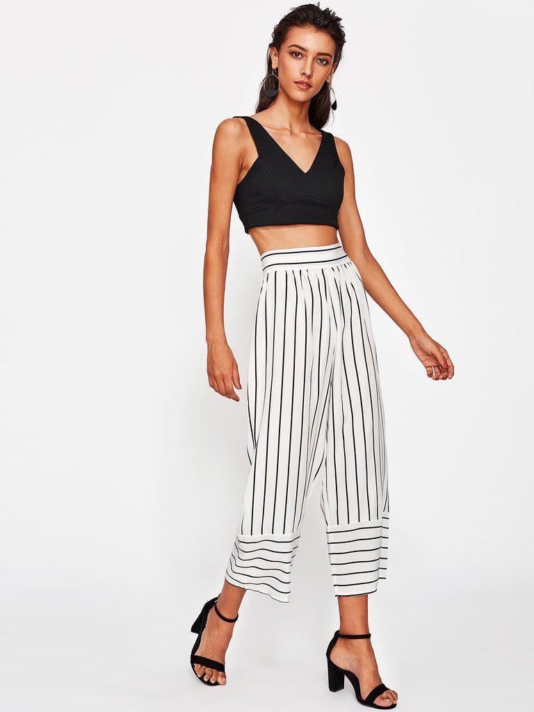 Striped Wide Leg Pants-bottom-Des Mess