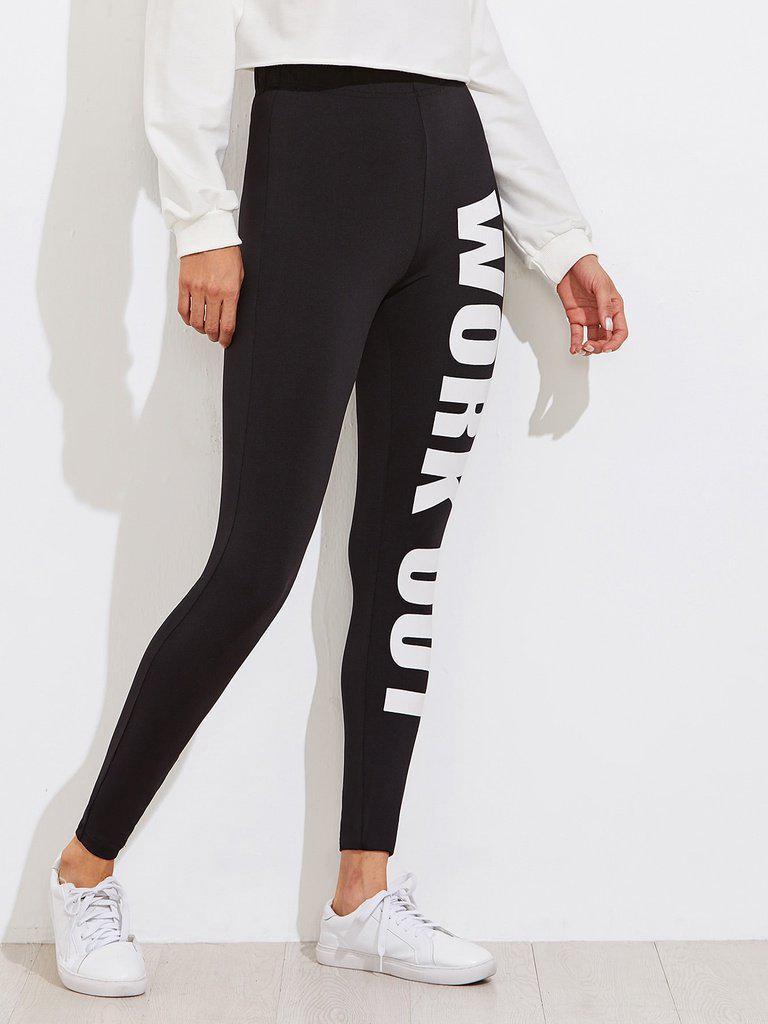 Slogan Print Leggings-bottom-Des Mess