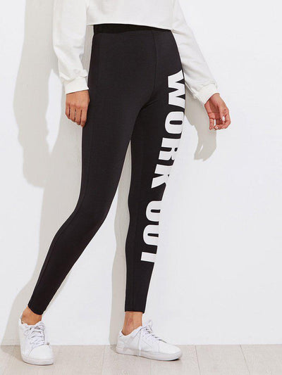 Slogan Print Leggings-bottom-Des Mess