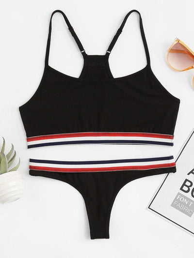 Y-Back Striped Sports Bra & Panty Lingerie Set-sportswear-Des Mess