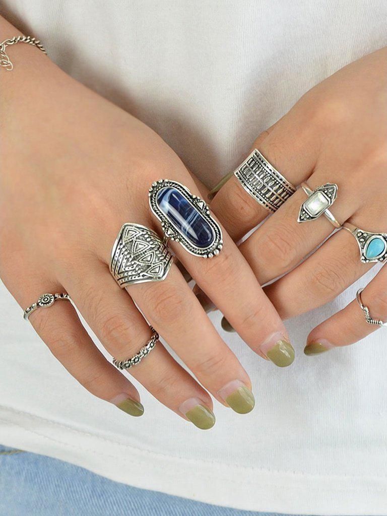 8Pcs/Set Stone Set Jewelry Ring-jewelry-Des Mess