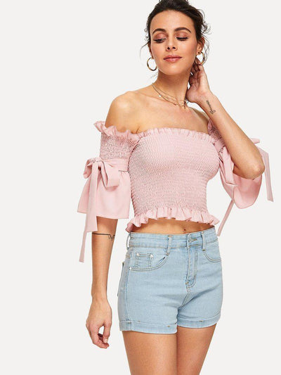 Roll Up Hem Denim Shorts-bottom-Des Mess