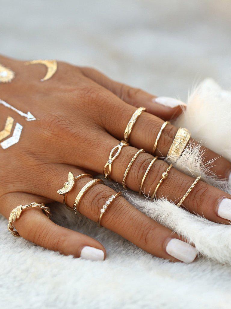 Gold Plated Embellished Ring Set-jewelry-Des Mess