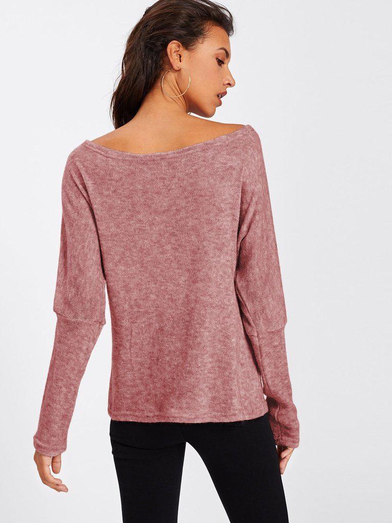 Asymmetric Shoulder Batwing Sleeve Sweater-outerwear-Des Mess