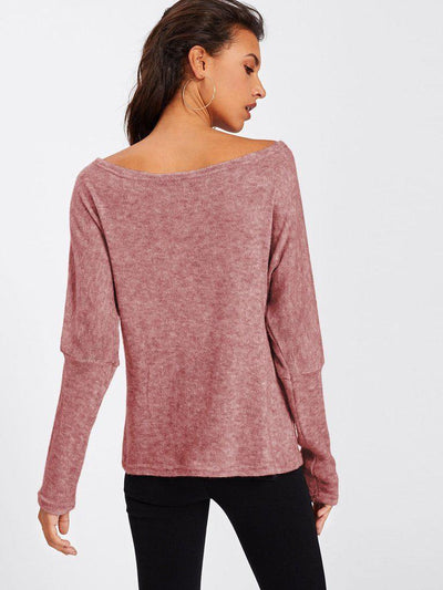 Asymmetric Shoulder Batwing Sleeve Sweater-outerwear-Des Mess