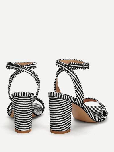 Striped Design Two Part Block Heeled Sandals-shoes-Des Mess