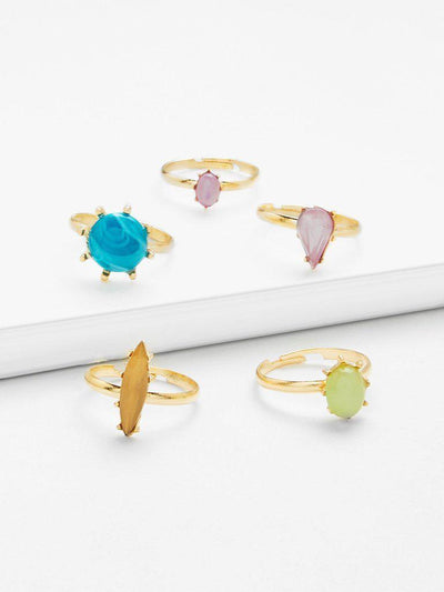 Geometric Rhinestone Design Ring Set 5Pcs-jewelry-Des Mess
