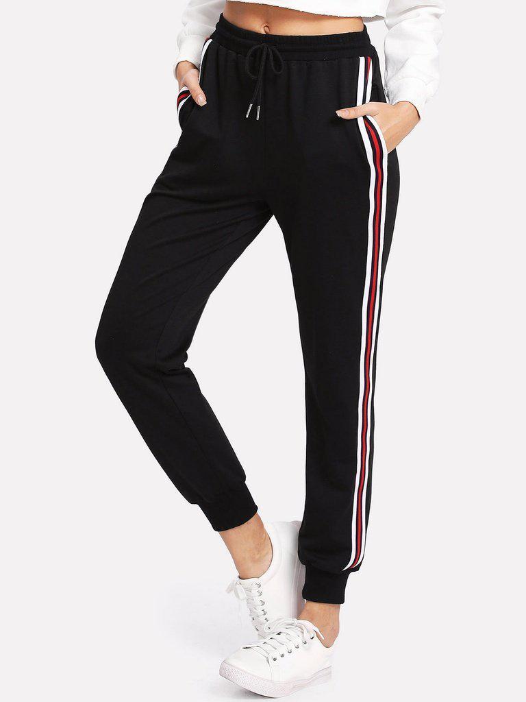 Striped Tape Side Drawstring Sweatpants-bottom-Des Mess