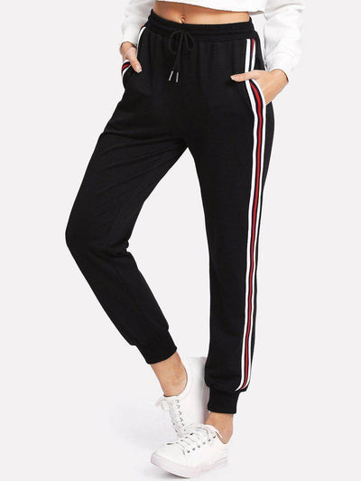 Striped Tape Side Drawstring Sweatpants-bottom-Des Mess