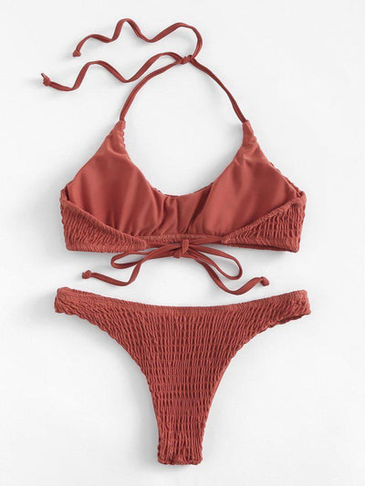 Shirred Halter Bikini Set--Des Mess