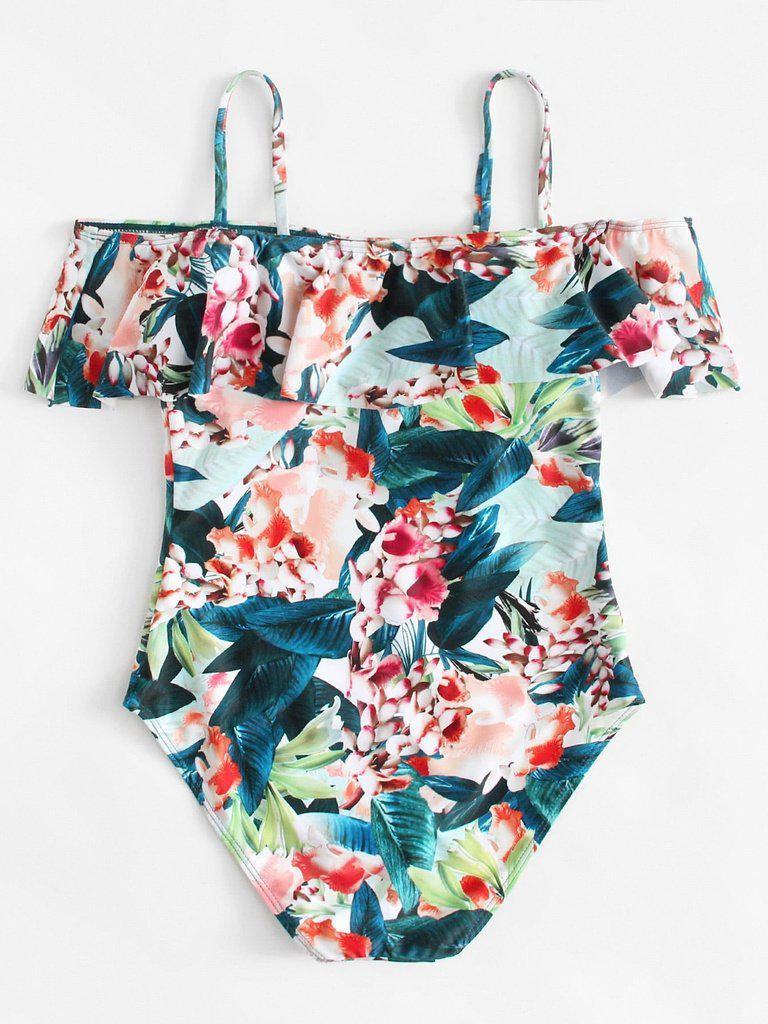 Flower Print Flounce Swimsuit-swimwear-Des Mess