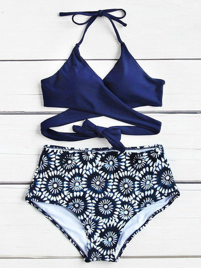 Calico Print Wrap High Waist Bikini Set--Des Mess