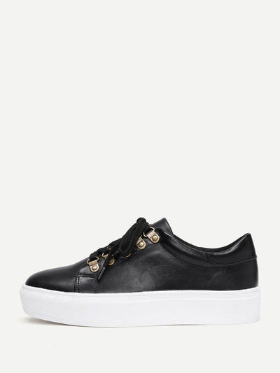 Lace Up Flatform PU Sneakers-sportswear-Des Mess