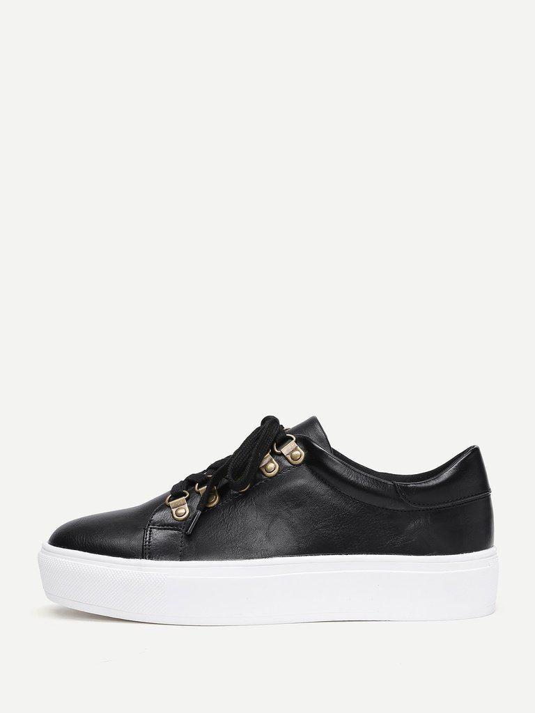 Lace Up Flatform PU Sneakers-sportswear-Des Mess