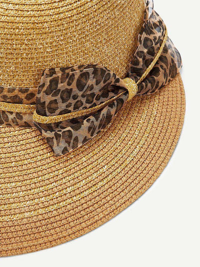 Leopard Bow Decorated Straw Hat--Des Mess