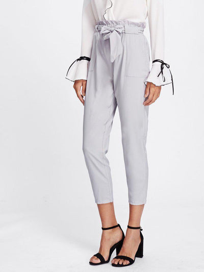 Ruffle Waist Self Tie Capri Pants-bottom-Des Mess