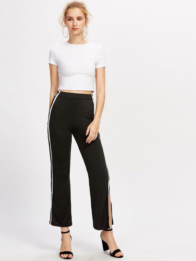 Tape Button Side Pants-bottom-Des Mess