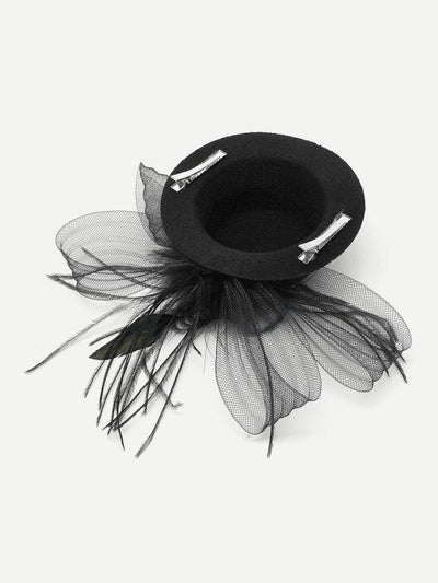 Mesh Bow Fascinator Hat With Feather-hair-Des Mess