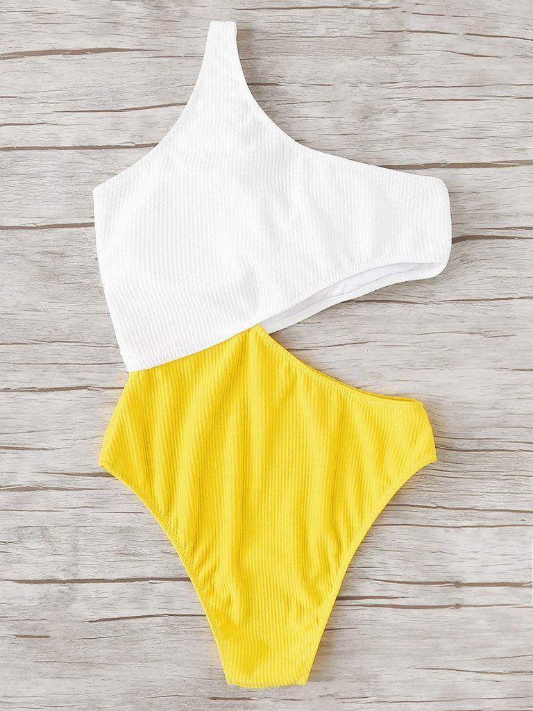 Two Tone Cut Out Swimsuit-swimwear-Des Mess