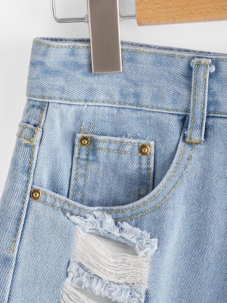 Destroyed Fray Hem Denim Shorts-bottom-Des Mess