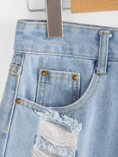 Destroyed Fray Hem Denim Shorts-bottom-Des Mess